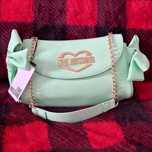 Love Moschino Pastel Green Shoulder Bag with Gold Chain
